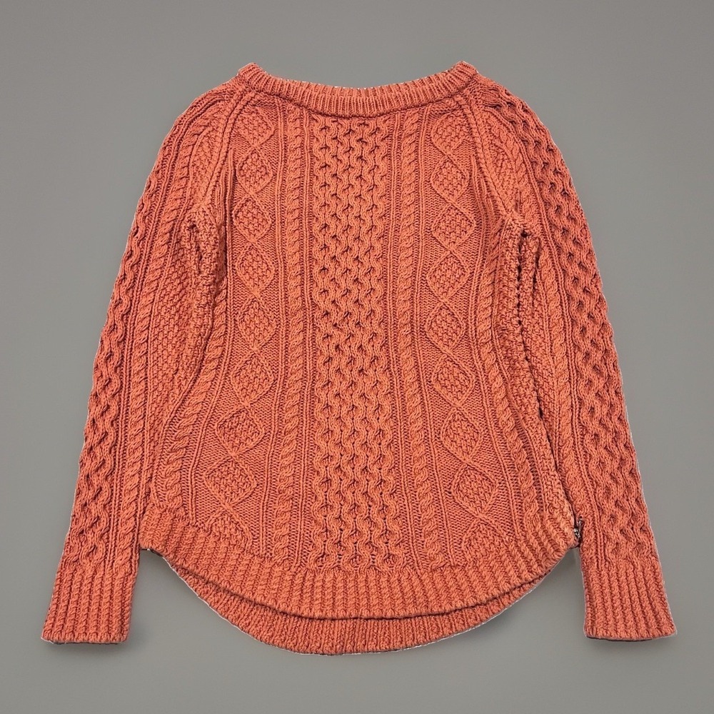 LL Bean Signature Womens Orange Cable Knit Cotton Fisherman Pullover Sweater XXS